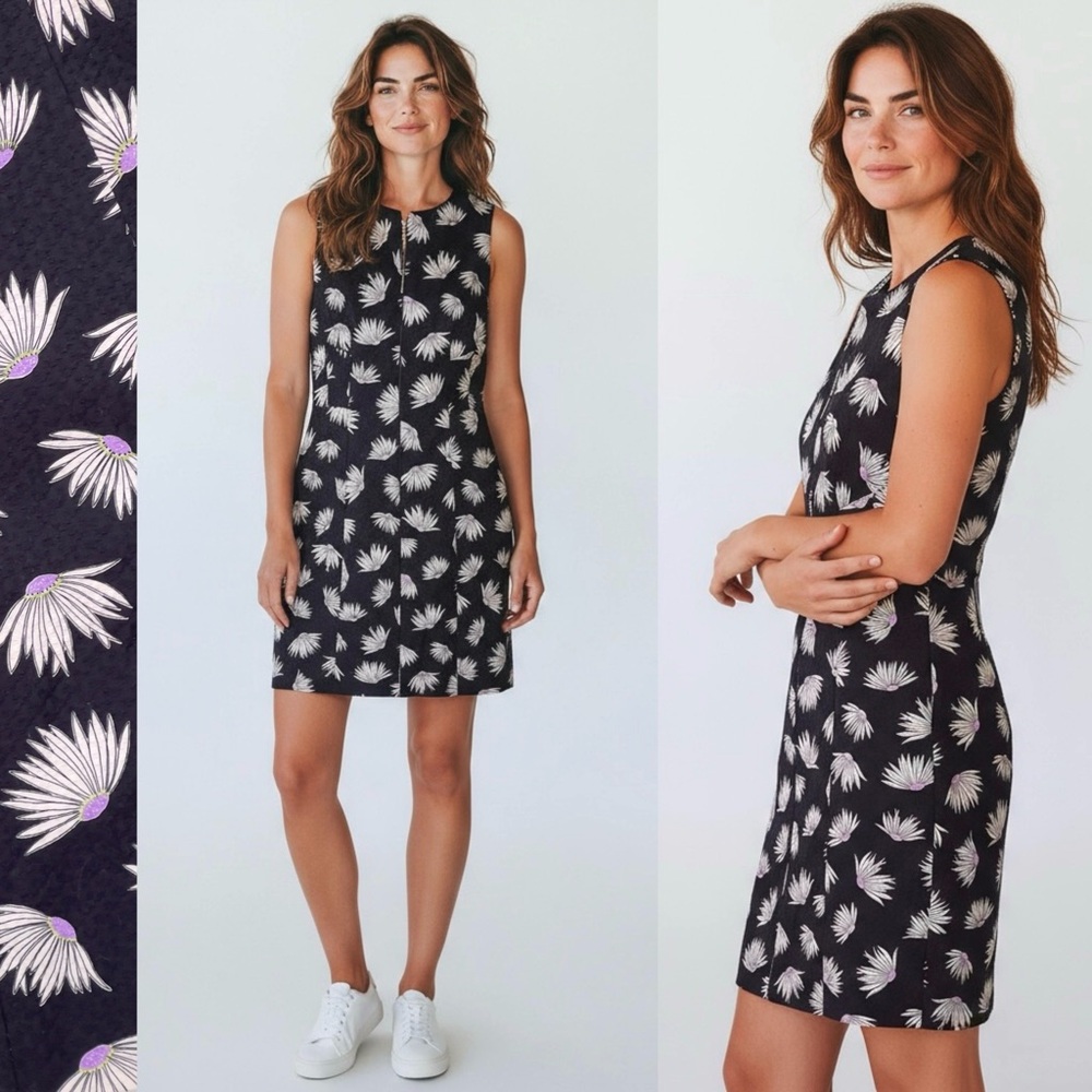 Kate spade Falling Flower Piqué Dress Sleeveless Front Zip Cotton Knee Length